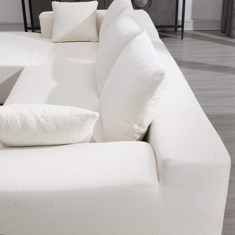 Convertible Modular Sectional Sofa L Shaped Reversible Couch Chenille Sleeper Combination Sofa for Living Room,Cream(No Metal Frame,Foam + Pocket Spring Fill)