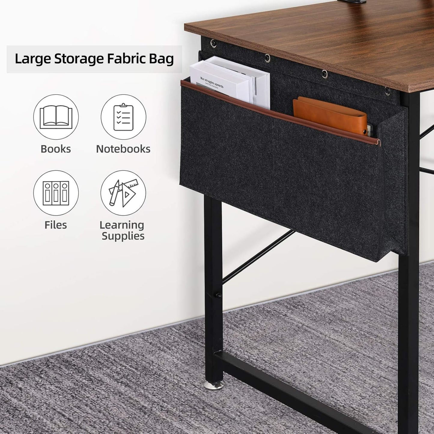 Computer Desk, 39 Inches Modern Sturdy Office Desks with Storage Pocket and Monitor Shelf Small Writing Table for Home Office, Retro Brown,Ftofod-9005