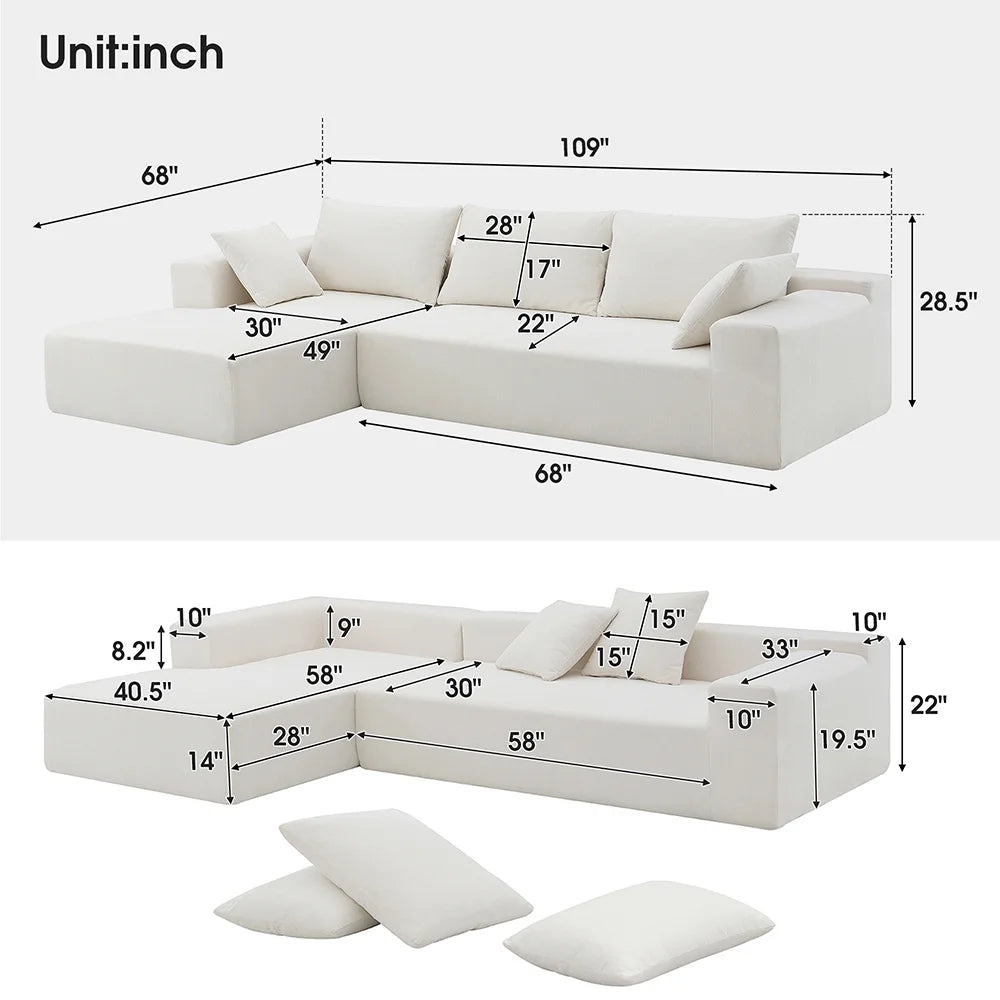 Convertible Modular Sectional Sofa L Shaped Reversible Couch Chenille Sleeper Combination Sofa for Living Room,Cream(No Metal Frame,Foam + Pocket Spring Fill)