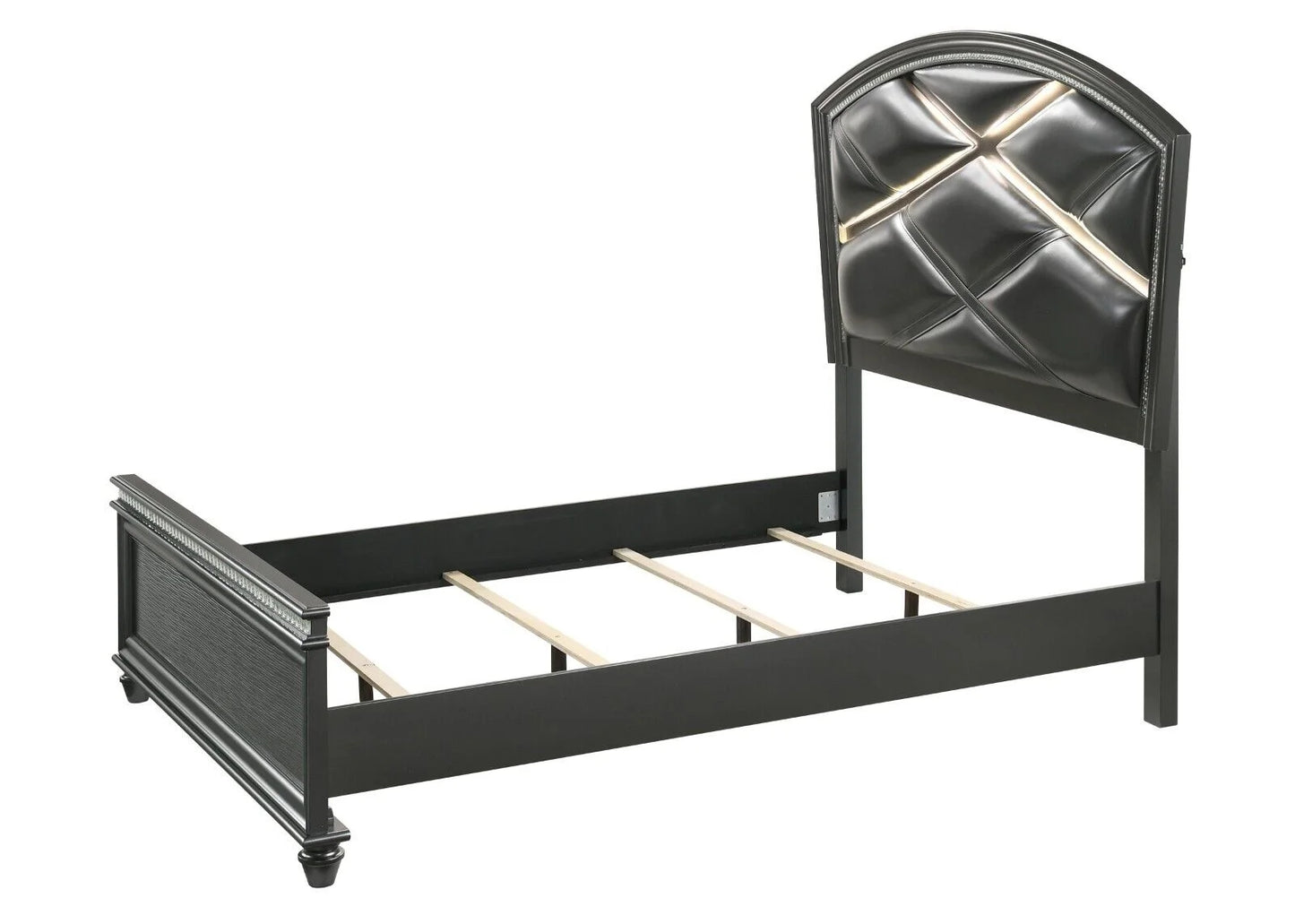 Modern Luxury Glam Style 1Pc Bedroom Furniture LED Panel Queen Bed Wooden Fabric Gray