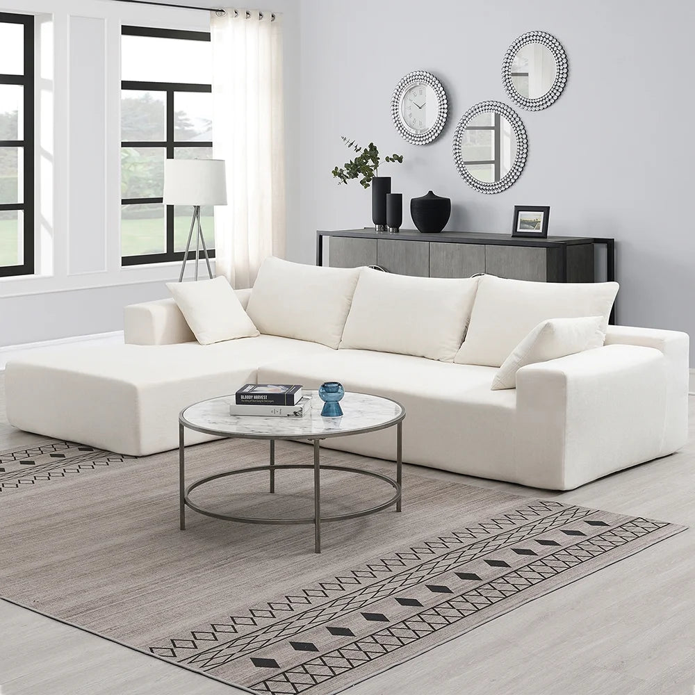 Convertible Modular Sectional Sofa L Shaped Reversible Couch Chenille Sleeper Combination Sofa for Living Room,Cream(No Metal Frame,Foam + Pocket Spring Fill)