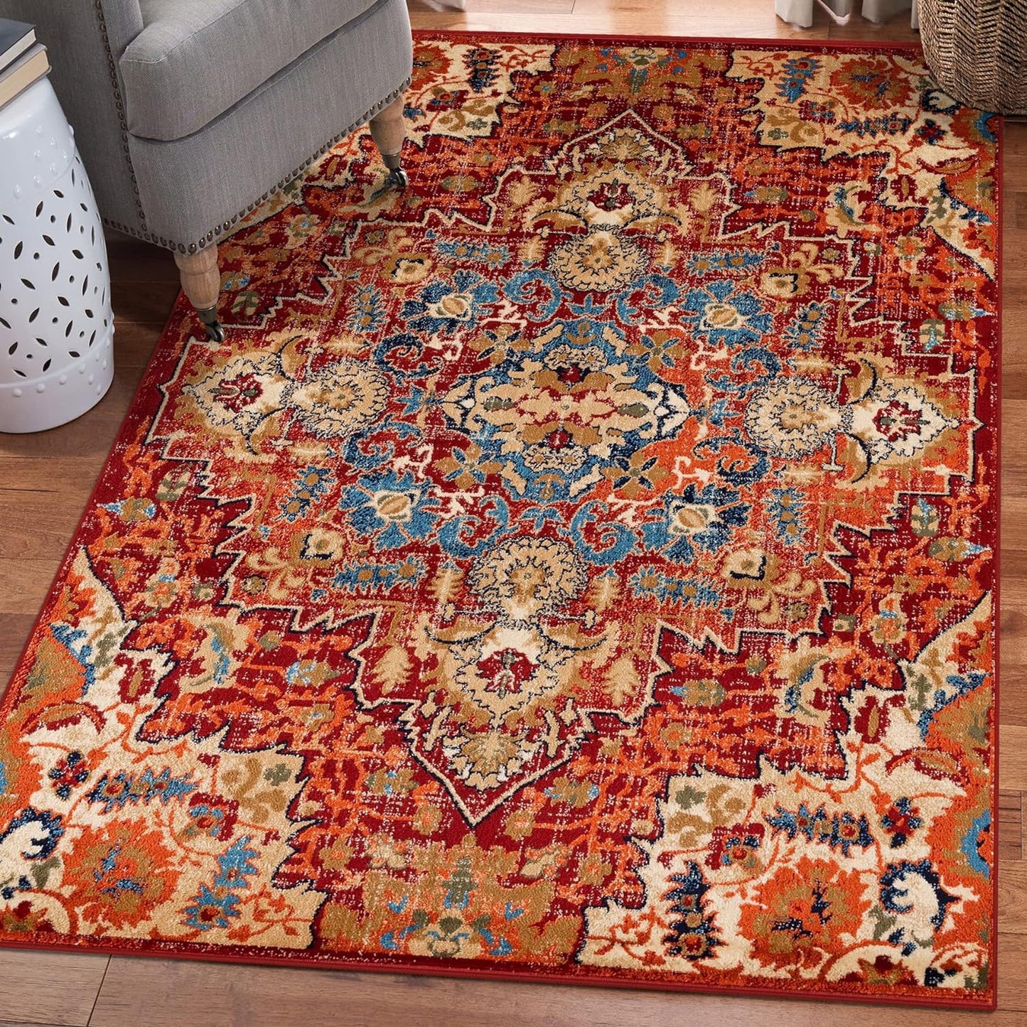 Geometric Diamond Shaped Red 5X7 Area Rug