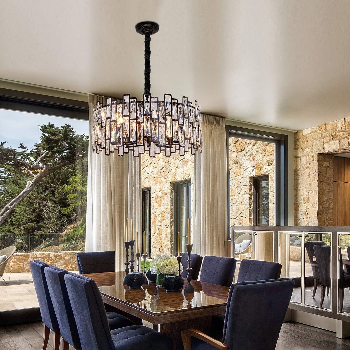 Crystal Chandeliers Modern Luxury K9 Crystal Lighting Fixture Ceiling Lights with E12 Diameter 23.62 Inch 12-Lights for Living Dining Room Bedroom Kitchen Matte Black Lighting Fixtures