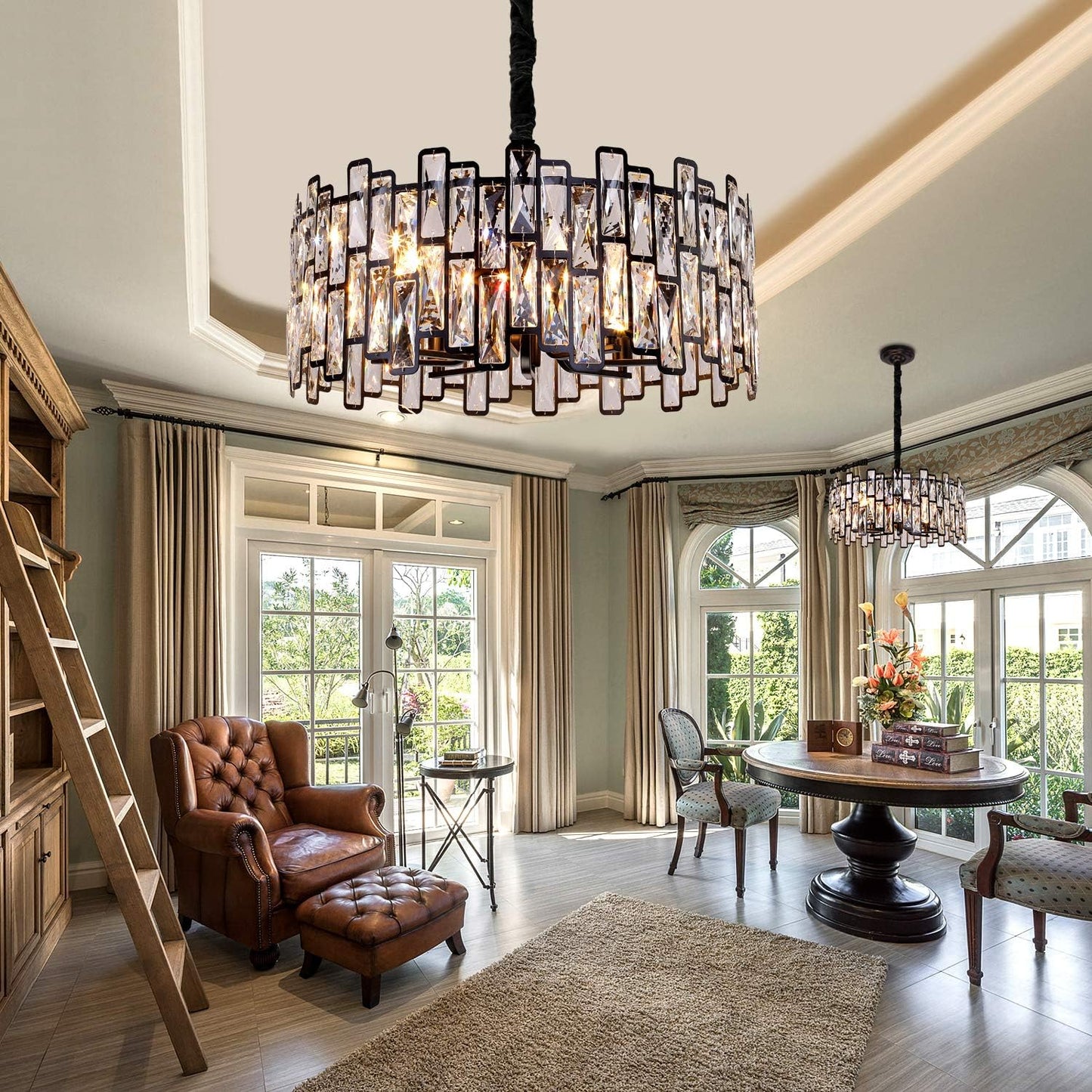 Crystal Chandeliers Modern Luxury K9 Crystal Lighting Fixture Ceiling Lights with E12 Diameter 23.62 Inch 12-Lights for Living Dining Room Bedroom Kitchen Matte Black Lighting Fixtures