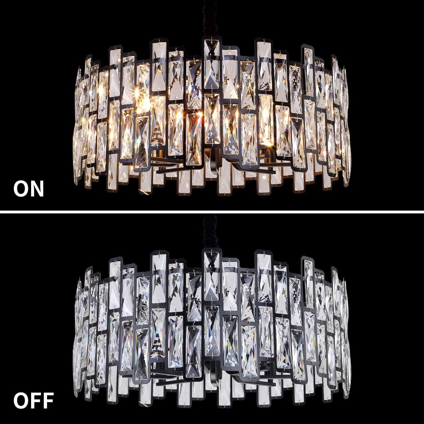 Crystal Chandeliers Modern Luxury K9 Crystal Lighting Fixture Ceiling Lights with E12 Diameter 23.62 Inch 12-Lights for Living Dining Room Bedroom Kitchen Matte Black Lighting Fixtures
