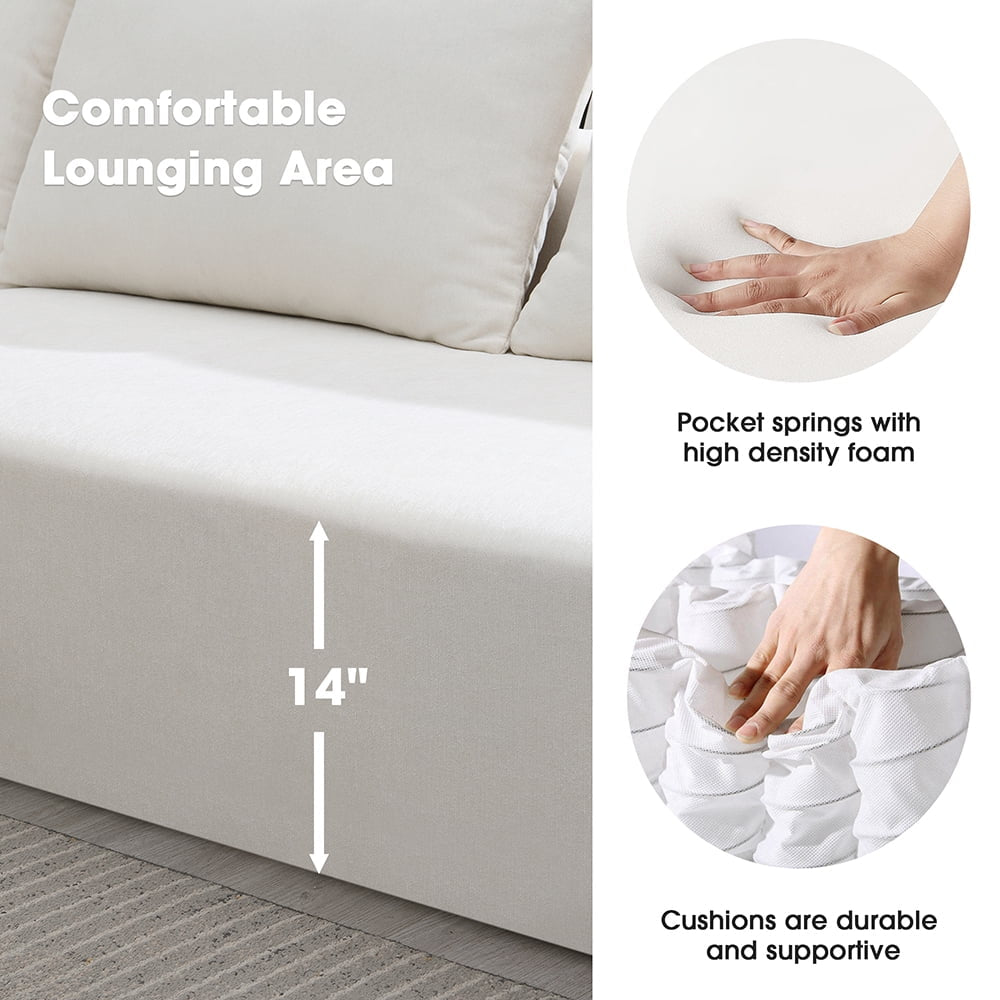 Convertible Modular Sectional Sofa L Shaped Reversible Couch Chenille Sleeper Combination Sofa for Living Room,Cream(No Metal Frame,Foam + Pocket Spring Fill)