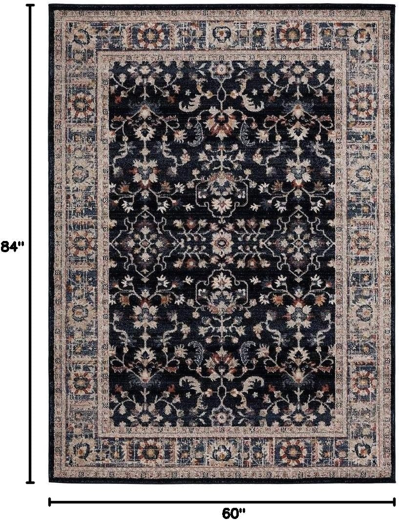 Floral Indoor Navy 5X7 Area Rug