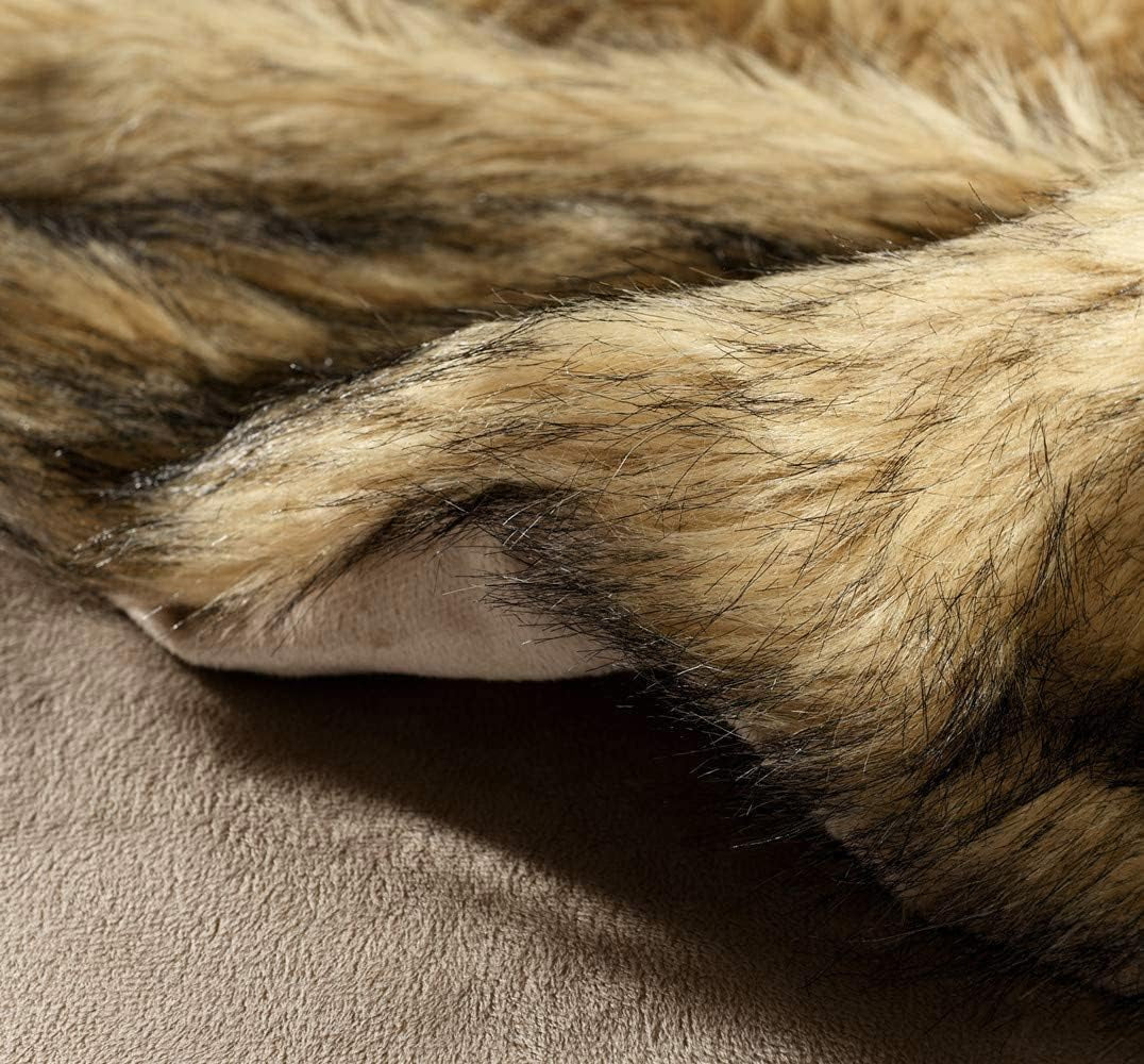 Luxury Plush Faux Fur Throw Blanket, Long Pile Golden Yellow with Black Tipped Blanket, Super Warm, Fuzzy, Elegant, Fluffy Decoration Blanket Scarf for Sofa, Armchair, Couch and Bed, 50''X 60''
