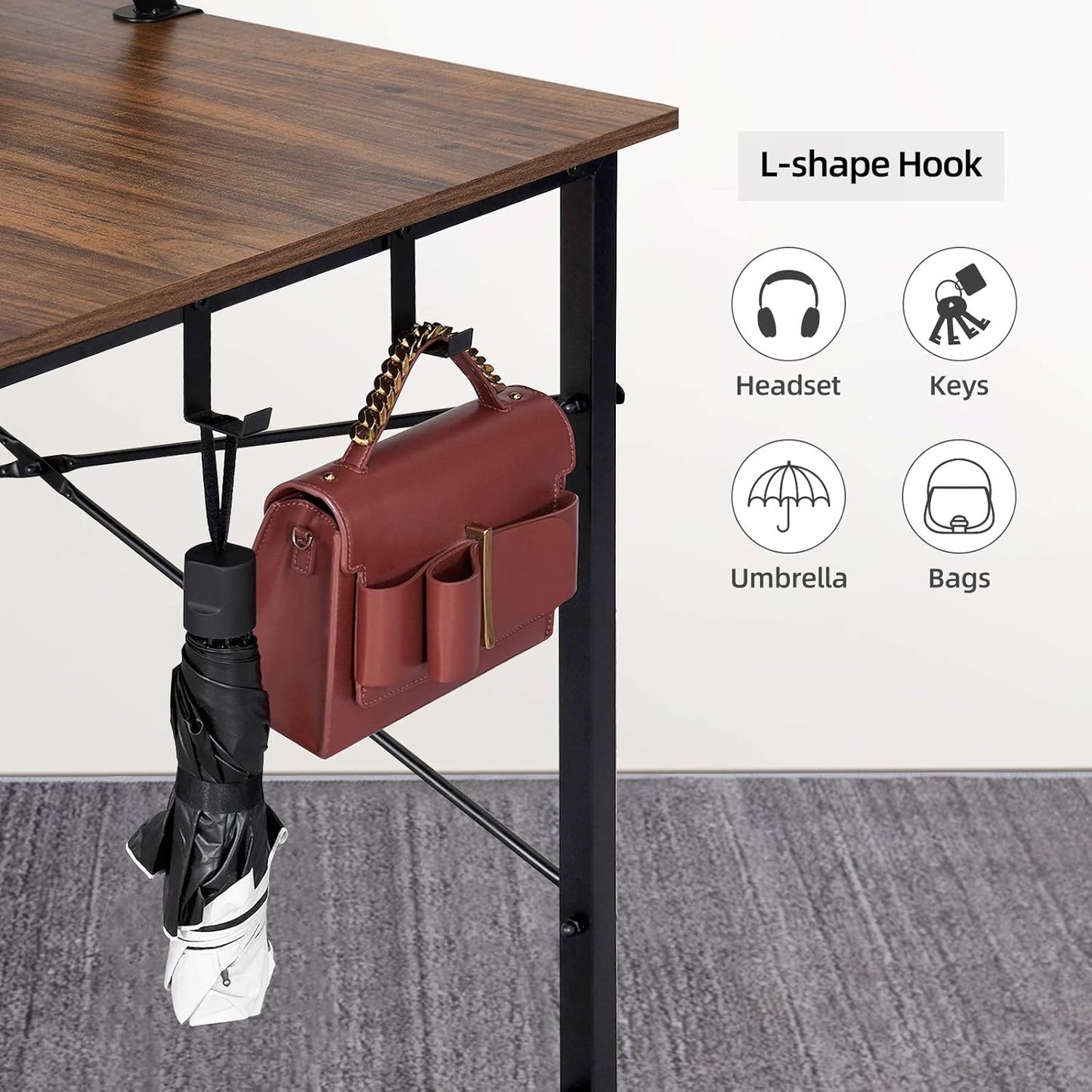 Computer Desk, 39 Inches Modern Sturdy Office Desks with Storage Pocket and Monitor Shelf Small Writing Table for Home Office, Retro Brown,Ftofod-9005