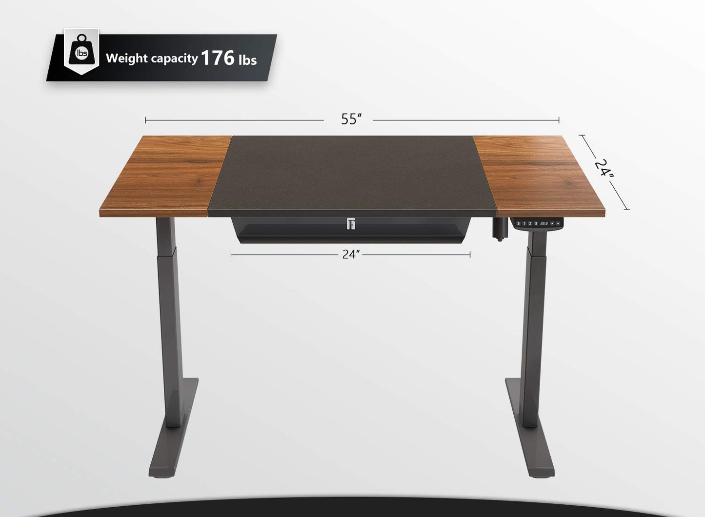 55 X 24 Height Adjustable Electric Standing Desk with Pencil Holder, Stand up Desk, Sit Stand Desk with Espresso and Black Top and Black Frame