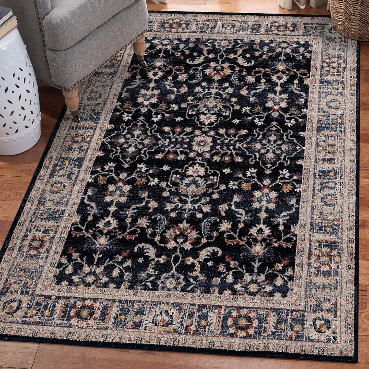 Floral Indoor Navy 5X7 Area Rug