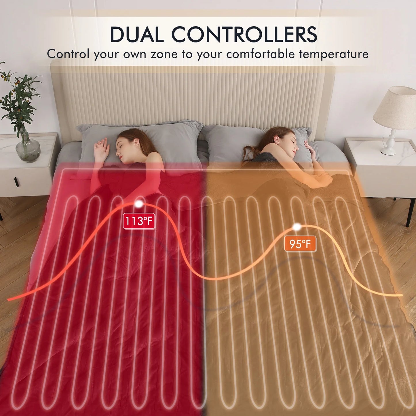 Luxurious Queen Size Electric Heated Blanket - Fast Heating, Dual Controllers, 10 Levels & Timers, Preheat Function, Machine Washable - Cozy Gray