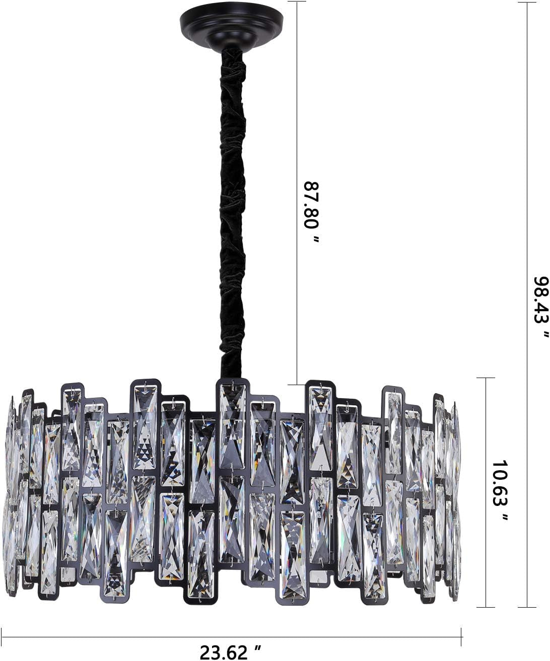 Crystal Chandeliers Modern Luxury K9 Crystal Lighting Fixture Ceiling Lights with E12 Diameter 23.62 Inch 12-Lights for Living Dining Room Bedroom Kitchen Matte Black Lighting Fixtures