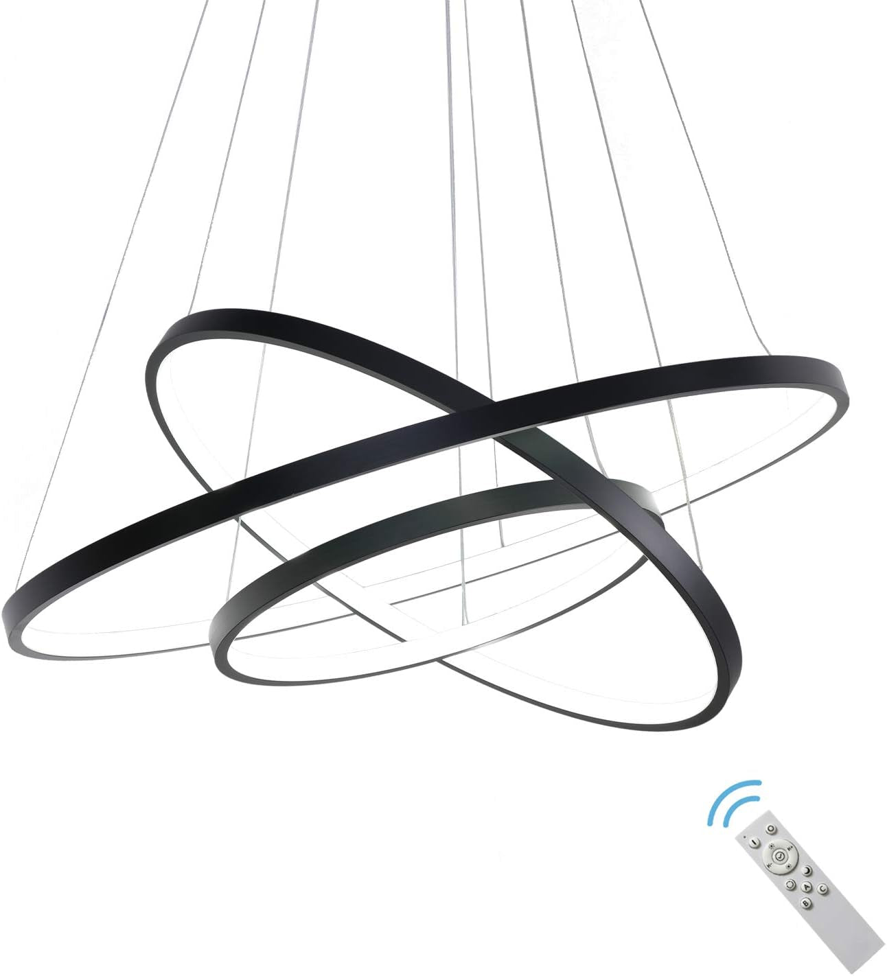Dimmable Modern LED 3-Ring Chandelier - Sleek Ceiling Light for Dining Room, Living Room, and Bedroom - Contemporary Black & Cool White Design