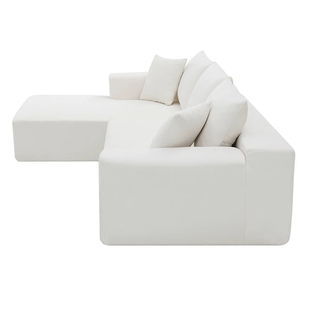 Convertible Modular Sectional Sofa L Shaped Reversible Couch Chenille Sleeper Combination Sofa for Living Room,Cream(No Metal Frame,Foam + Pocket Spring Fill)