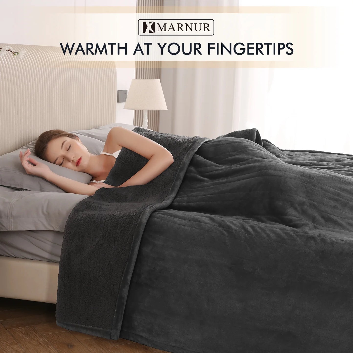 Luxurious Queen Size Electric Heated Blanket - Fast Heating, Dual Controllers, 10 Levels & Timers, Preheat Function, Machine Washable - Cozy Gray