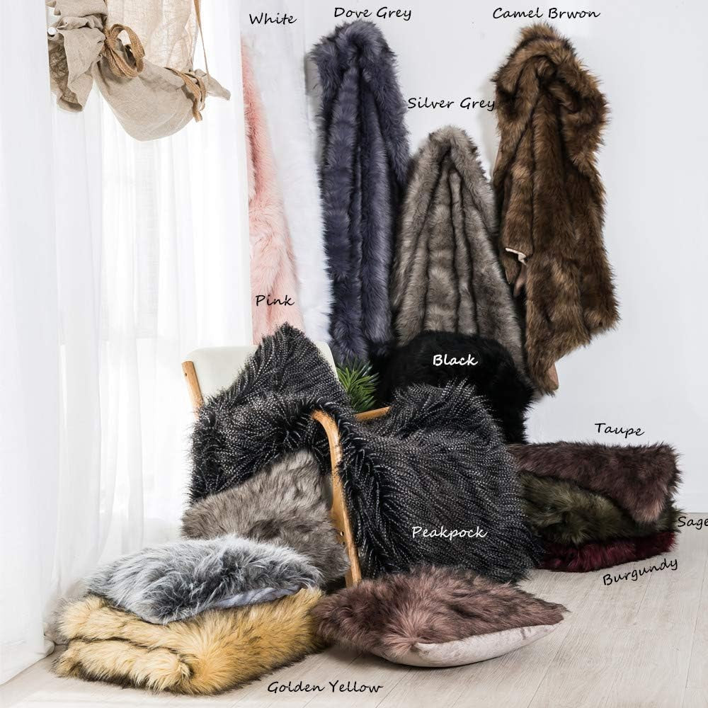 Luxury Plush Faux Fur Throw Blanket, Long Pile Golden Yellow with Black Tipped Blanket, Super Warm, Fuzzy, Elegant, Fluffy Decoration Blanket Scarf for Sofa, Armchair, Couch and Bed, 50''X 60''