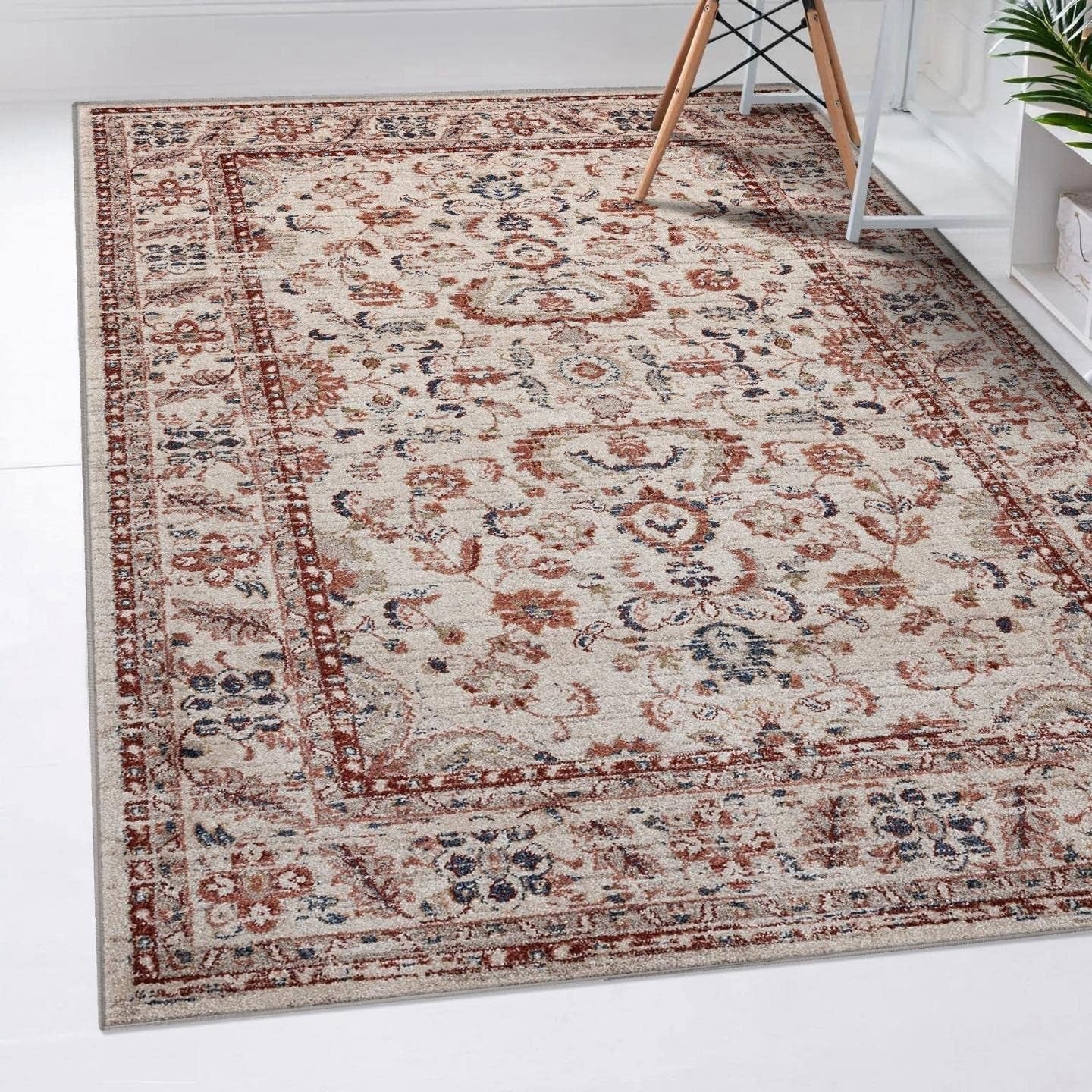 Contemporary Oriental Cream 5X7 Area Rug Non-Shedding Carpet