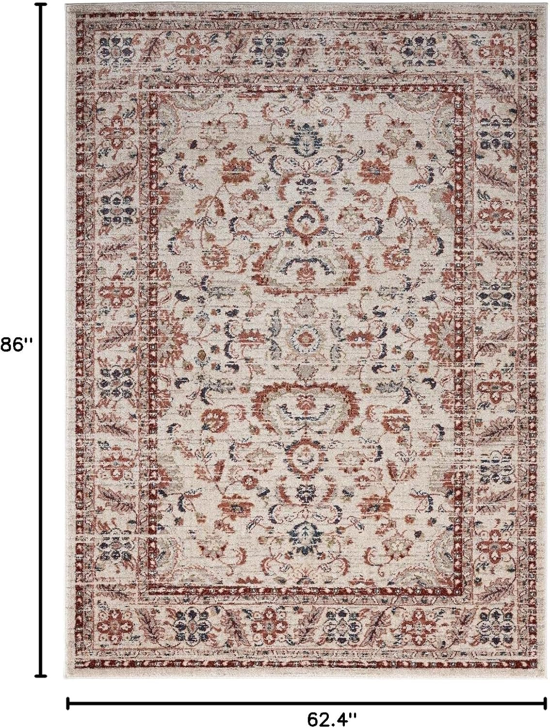 Contemporary Oriental Cream 5X7 Area Rug Non-Shedding Carpet