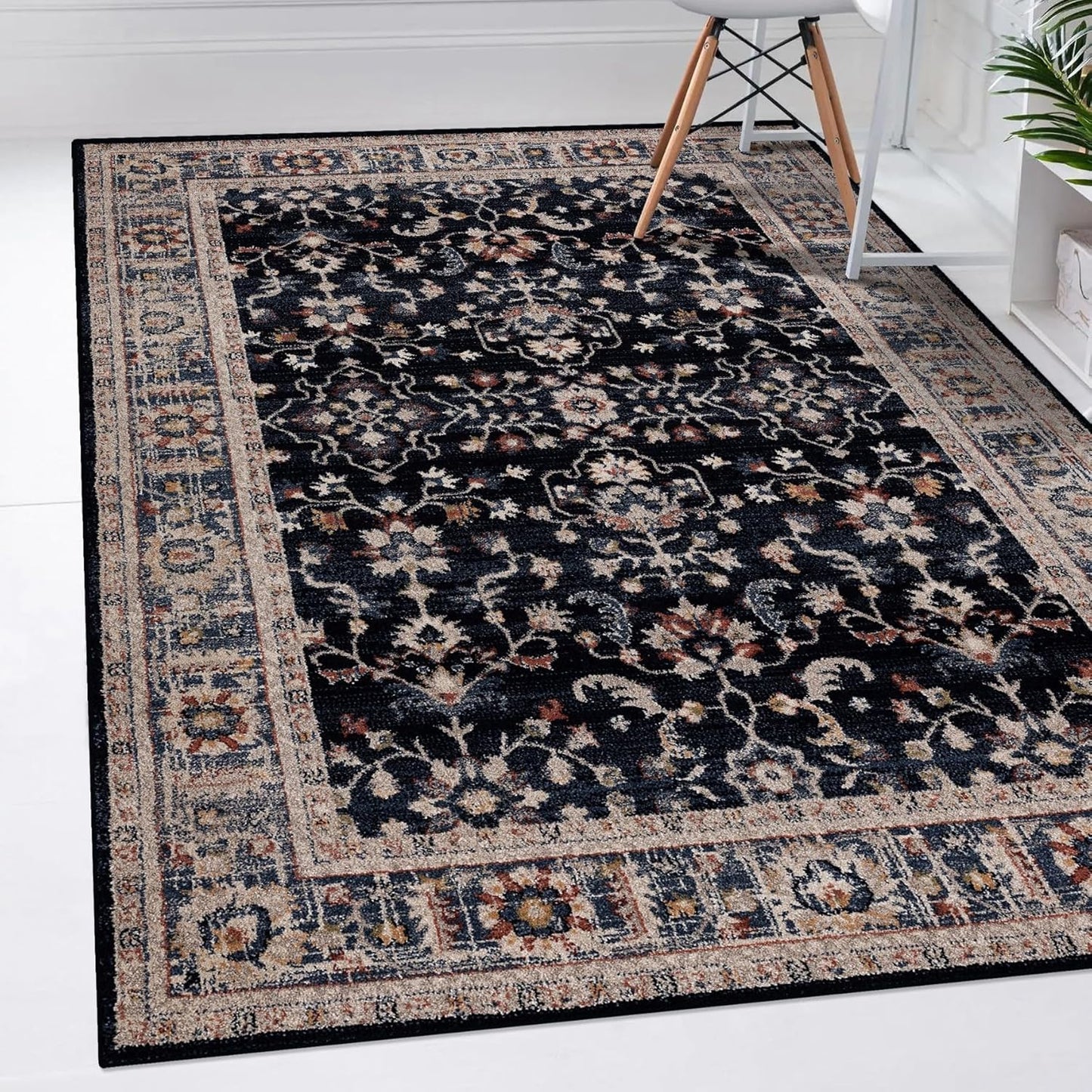 Floral Indoor Navy 5X7 Area Rug