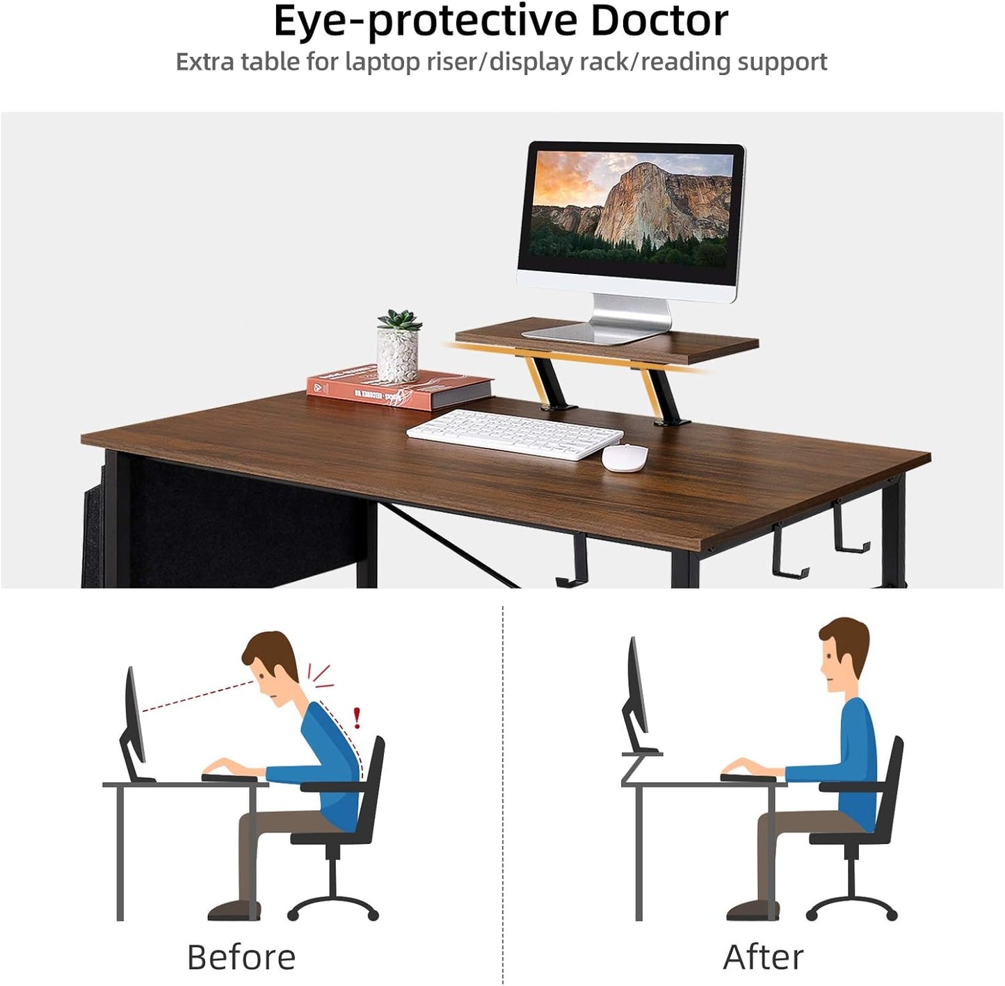 Computer Desk, 39 Inches Modern Sturdy Office Desks with Storage Pocket and Monitor Shelf Small Writing Table for Home Office, Retro Brown,Ftofod-9005