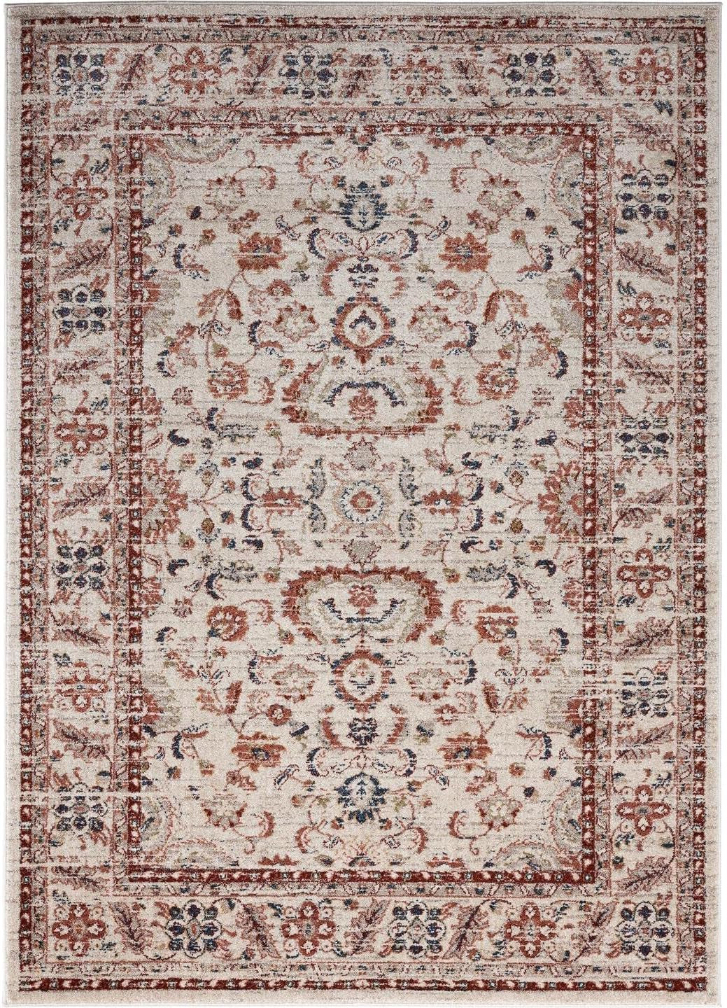 Contemporary Oriental Cream 5X7 Area Rug Non-Shedding Carpet