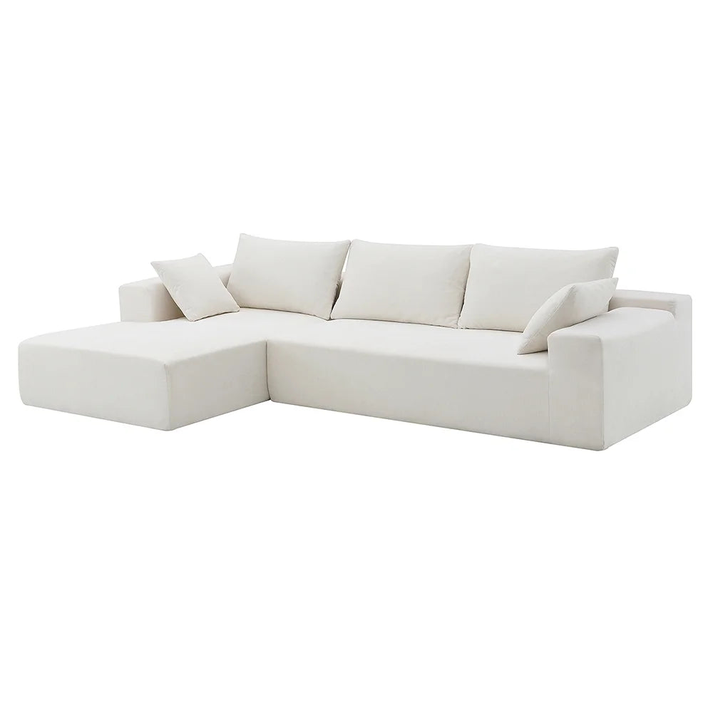 Convertible Modular Sectional Sofa L Shaped Reversible Couch Chenille Sleeper Combination Sofa for Living Room,Cream(No Metal Frame,Foam + Pocket Spring Fill)