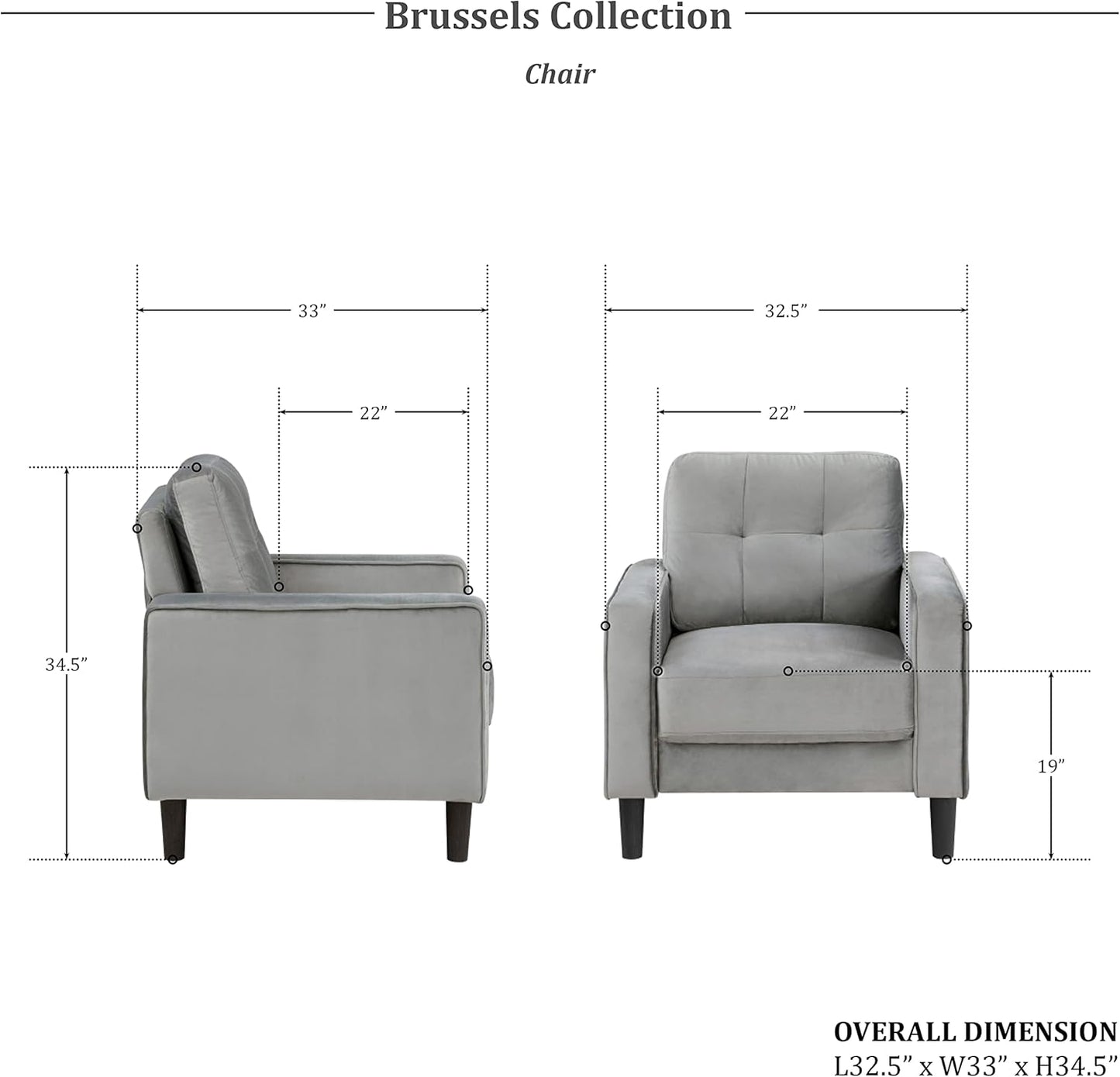 Brussels Living Room Chair, Gray