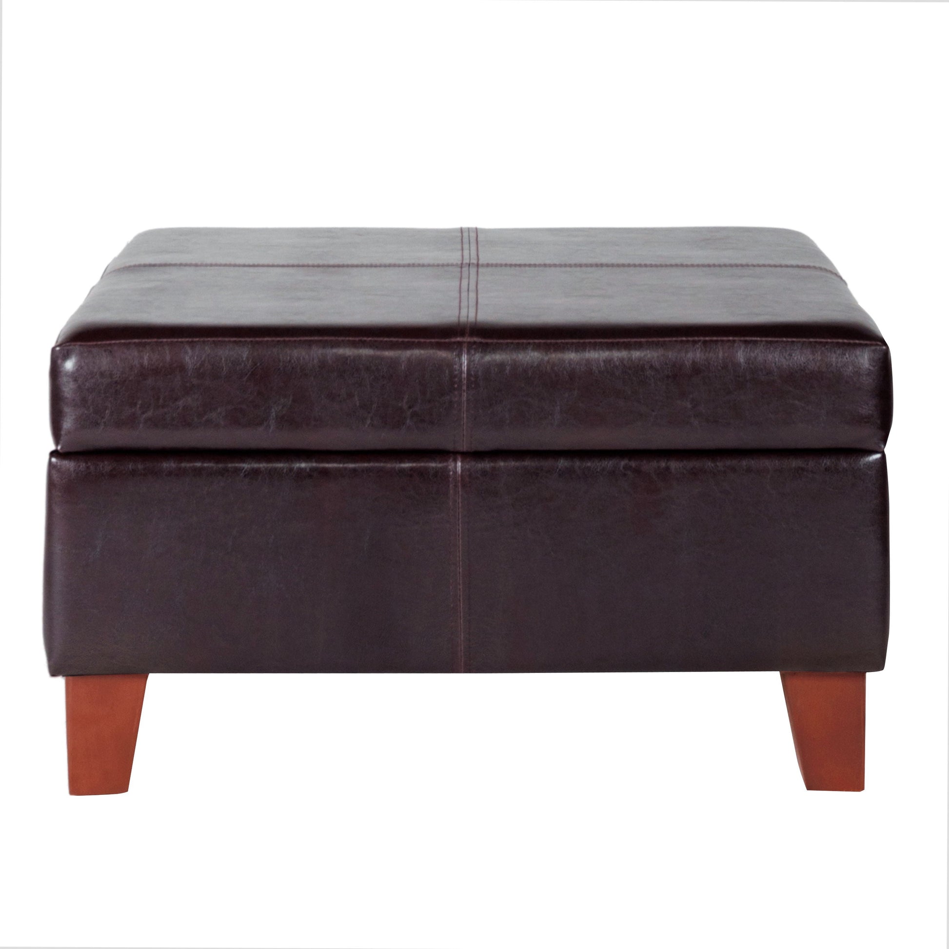 Transitional Faux Leather Storage Ottoman in Brown Finish