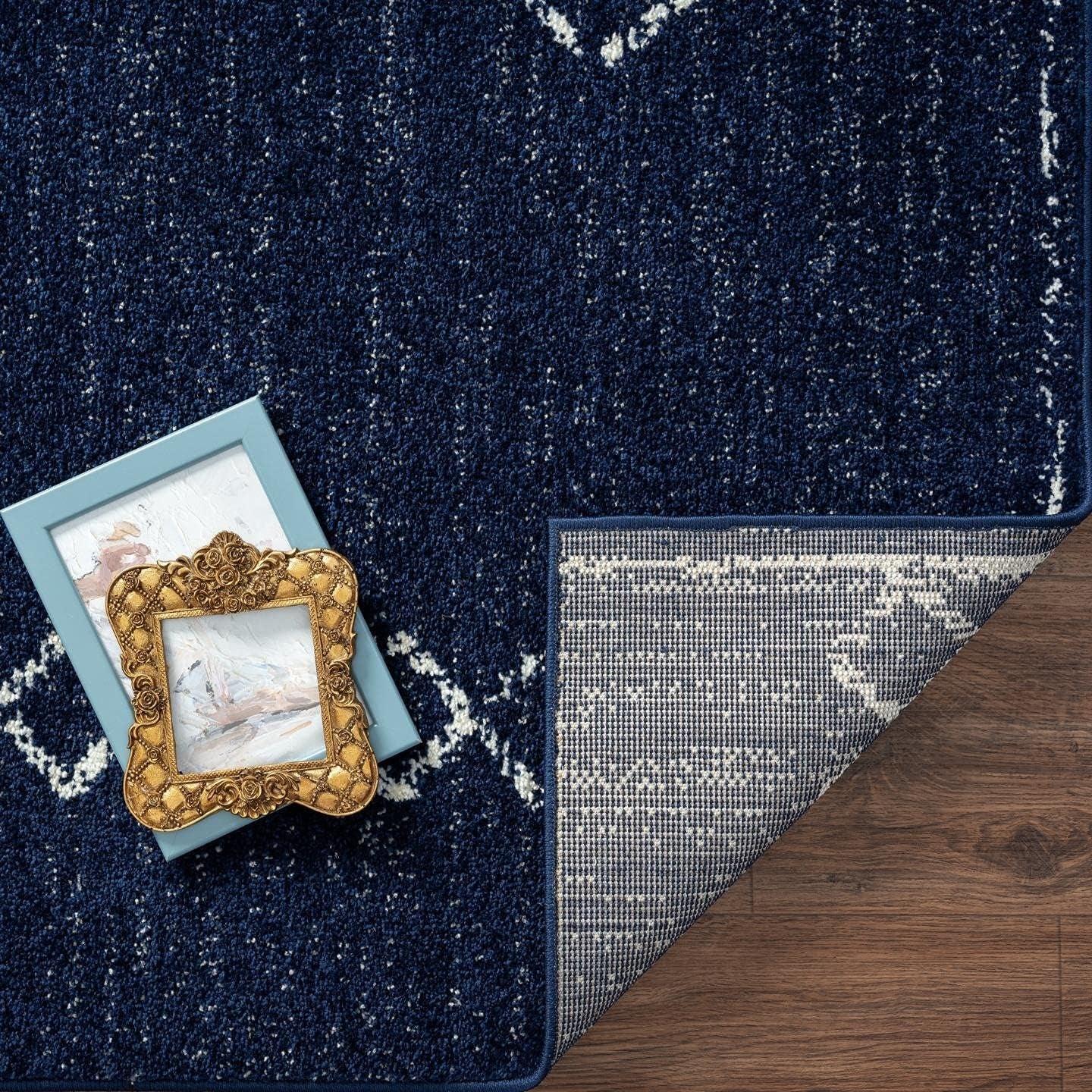 Daphnes Navy 5X7 Boho Moroccan Geometric Area Rug 2735