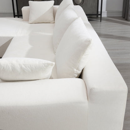 Convertible Modular Sectional Sofa L Shaped Reversible Couch Chenille Sleeper Combination Sofa for Living Room,Cream(No Metal Frame,Foam + Pocket Spring Fill)
