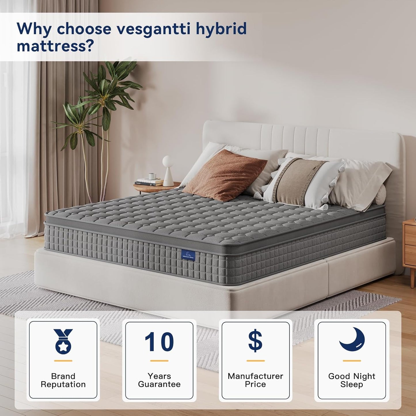 12 Inch Multilayer Hybrid King Mattress - Multiple Sizes & Styles Available, Ergonomic Design with Memory Foam and Pocket Spring, Medium Firm Feel, Grey