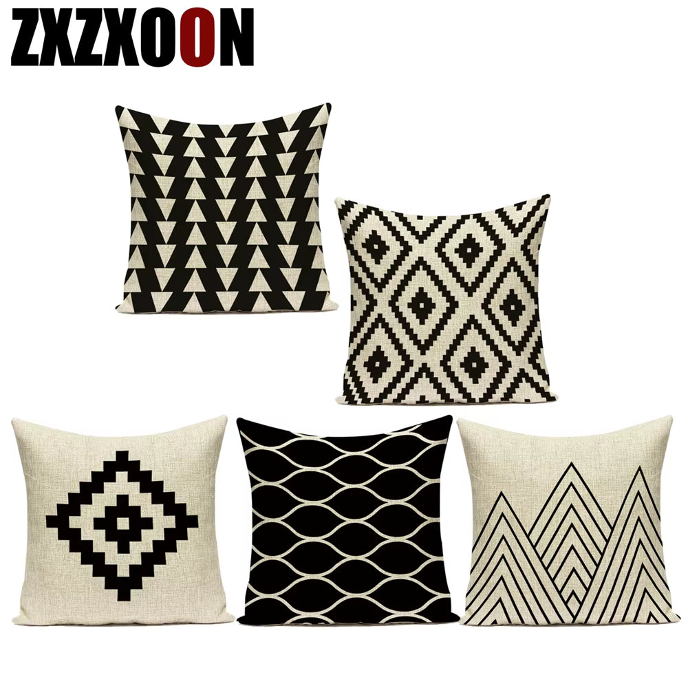 Black White Decorative Throw Pillows Case Geometric Sofa Cushion Cover Polyester Pillowcase Cover for Sofa Home Bedroom