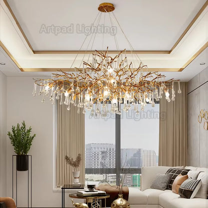 Retro Crystal LED Chandeliers Gold Luxury Lighting Illuminator for Living Room Hanging Light Fixture Kitchen Light