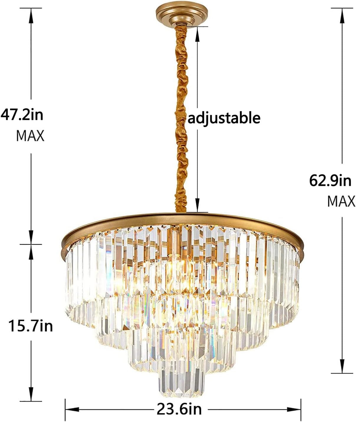 Gold Modern Crystal Chandelier Lighting K9 Crystal round Chandelier Hanging Ceiling Light Fixture 4-Tier Contemporary Crystal Pendant Light for Dining Room Living Room Bedroom 23.6Inch