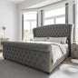 Queen Size Platform Bed Frame, Velvet Upholstered Sleigh Bed with Scroll Wingback Headboard & Footboard/Button Tufted/No Box Spring Required/Grey