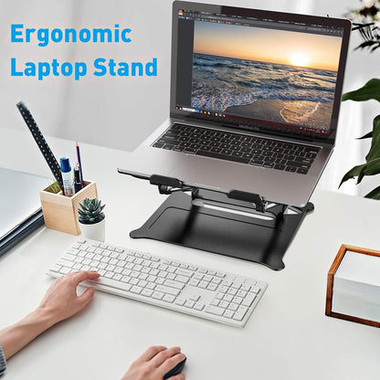 Laptop Stand, Adjustable Laptop Stand for Desk Ergonomic Portable Laptop Riser Compatible with Macbook Air Pro, Dell, HP, Lenovo Light Weight Laptops up to 10''-15.6" - Black