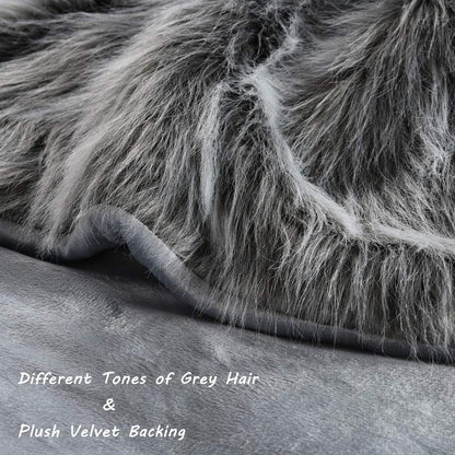 Luxury Faux Fur Throw Blanket, Grey and Black High Pile Mixed Throw Blanket, Super Warm, Fuzzy, Elegant, Fluffy Decoration Blanket Scarf for Sofa, Couch and Bed, 50''X 60''