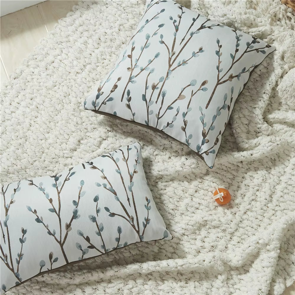 Country Style Floral Twigs Embroidery Pillowcase 30X50/45X45CM Nordic Simple Cushion Covers Sofa Seat Throw Pillows Decor Home