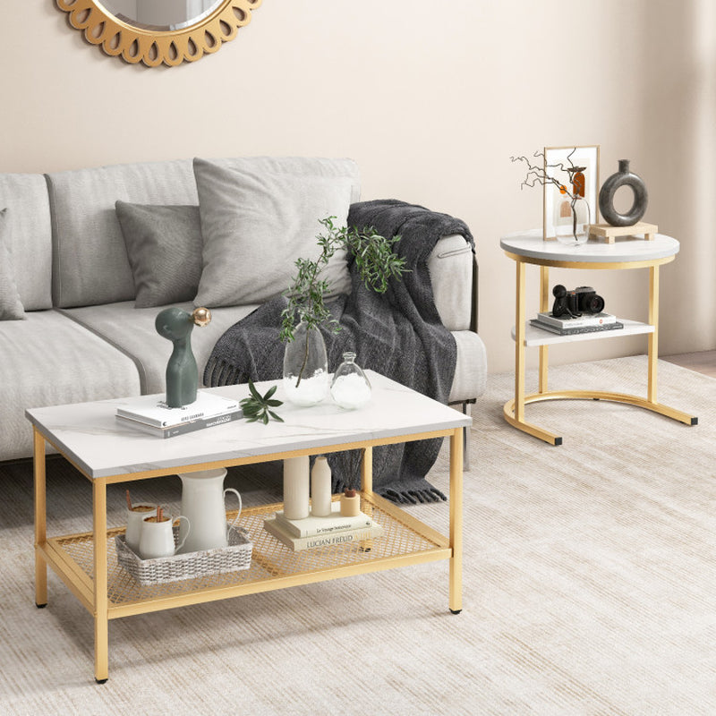 Set of 2 Nesting Coffee Table with Extra Storage Shelf for Living Room