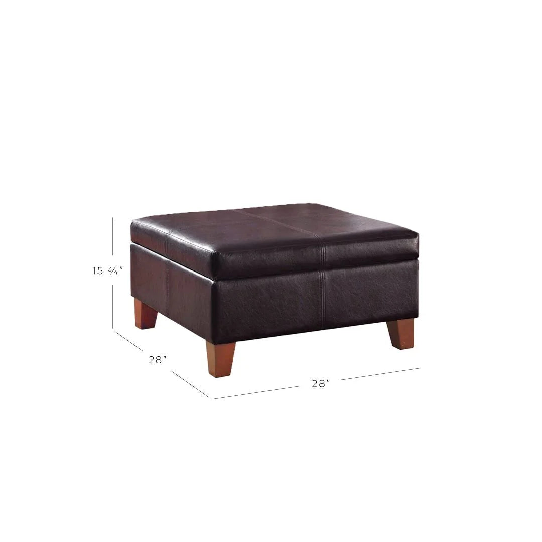 Transitional Faux Leather Storage Ottoman in Brown Finish