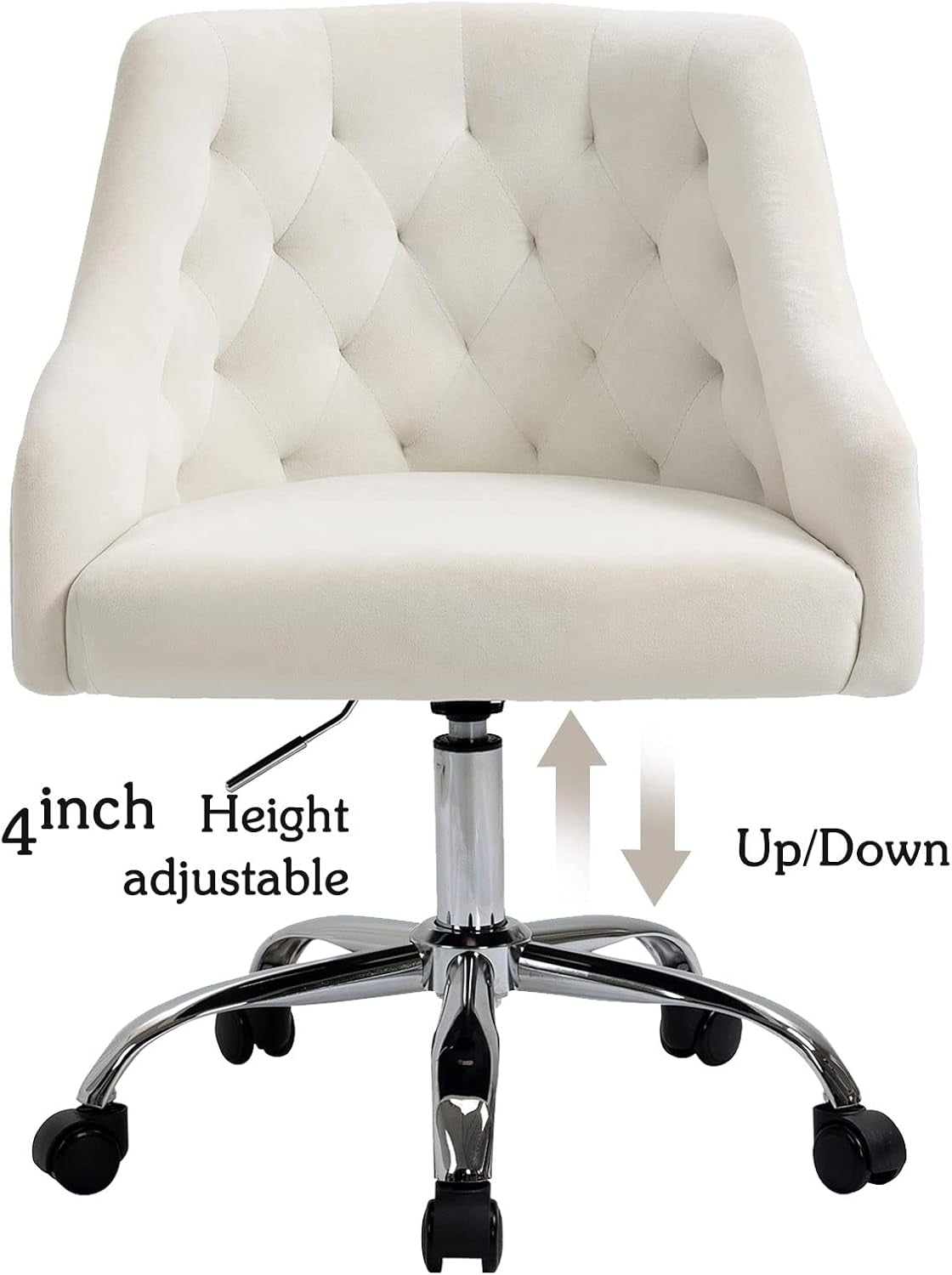Home Office Desk Chair Modern Velvet Office Computer Chair Height Adjustable Mid-Back Task Chair (White)