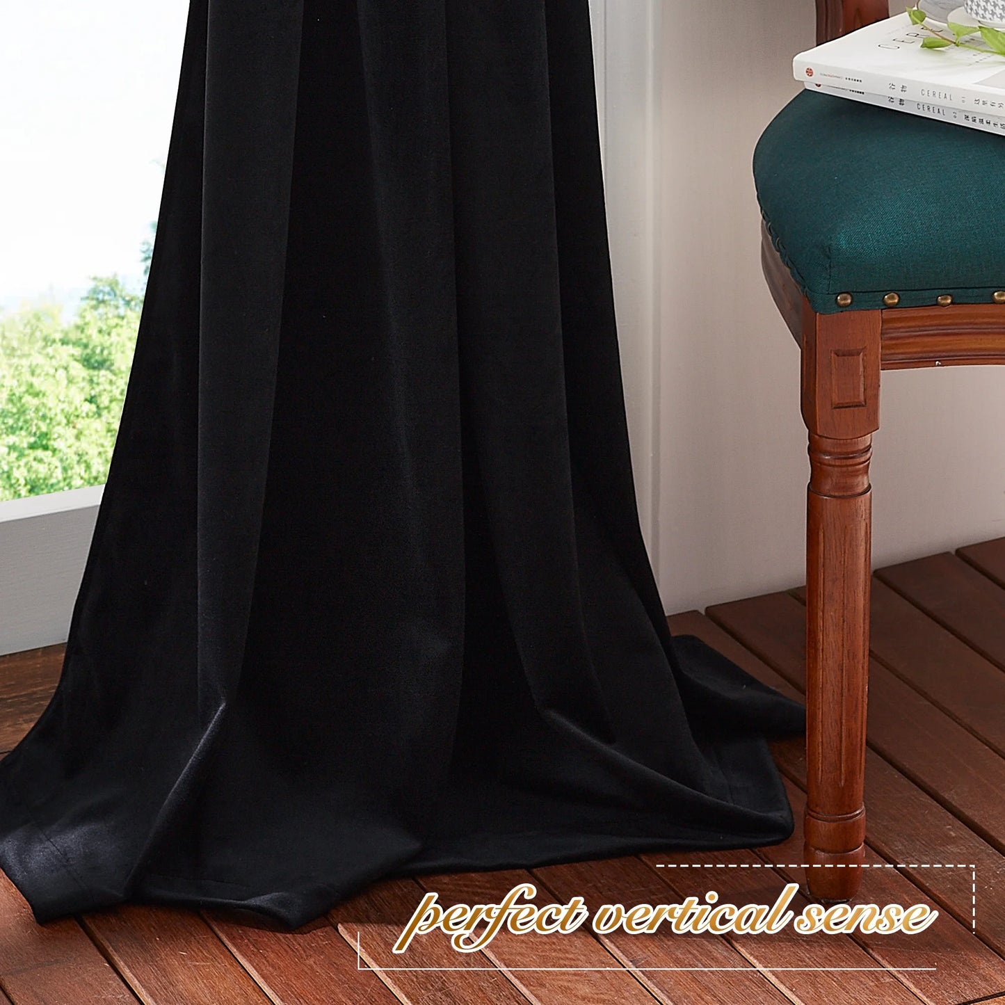 Black Velvet Curtains, 2 Panels Room Darkening Noise Reduced Thermal Insulated Rod Pocket Treatment Window 52X102 Inch