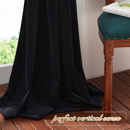 Black Velvet Curtains, 2 Panels Room Darkening Noise Reduced Thermal Insulated Rod Pocket Treatment Window 52X102 Inch