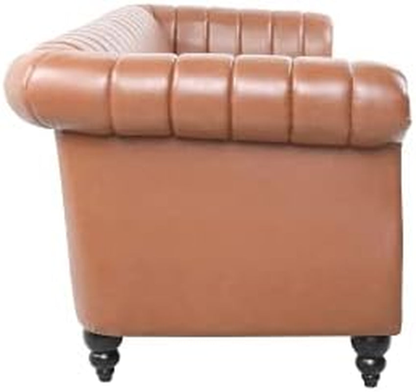 Chesterfield Sofa, 3 Seater Sofa PU Leather with Rolled Arm Studded Decoration Rotating Solid Wood Legs Couches for Living (Bronze)