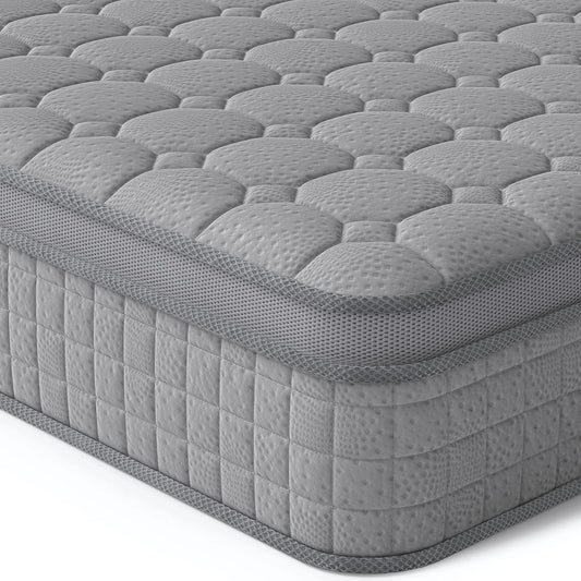 12 Inch Multilayer Hybrid King Mattress - Multiple Sizes & Styles Available, Ergonomic Design with Memory Foam and Pocket Spring, Medium Firm Feel, Grey