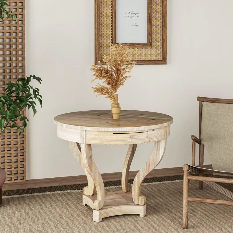 Curved Legs Farmhouse Style Small Size round Dining Table End Table Side Table Coffee Table for Dinette, Kitchen, Dining Room