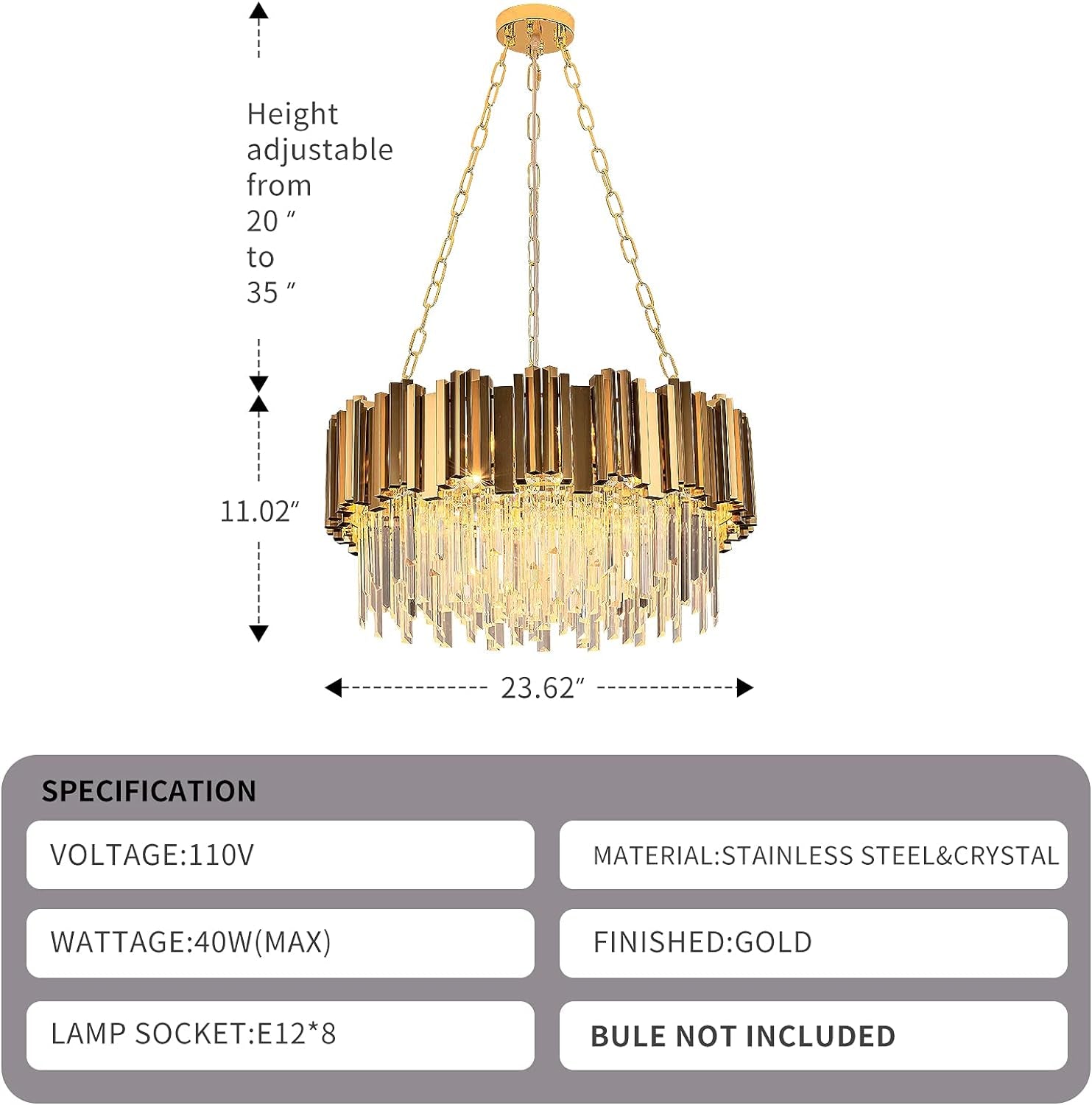 Modern K9 Crystal Pendant Lighting,Round Gold Crystal Chandelier Contemporary Luxury Pendant Ceiling Lighting Fixture for Dining Living Room Kitchen Island Bedroom Foyer Hallway