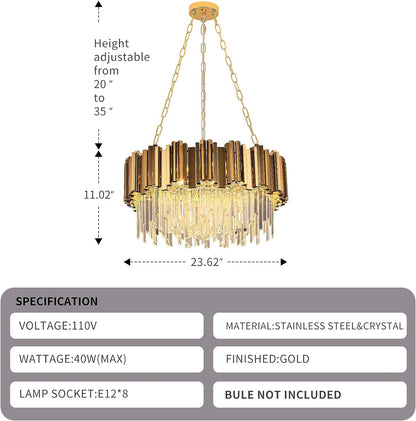 Modern K9 Crystal Pendant Lighting,Round Gold Crystal Chandelier Contemporary Luxury Pendant Ceiling Lighting Fixture for Dining Living Room Kitchen Island Bedroom Foyer Hallway