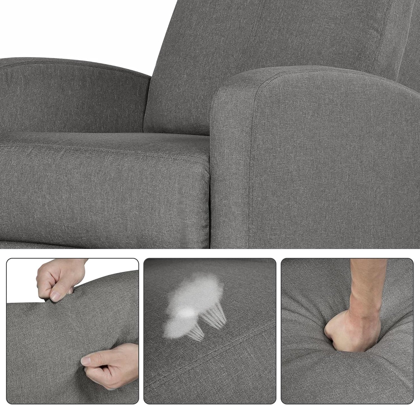 2-Seat Fabric Pushback Recliner Chair Living Room Chair with Thick Seat Cushion and Backrest Reclining Chair for Living Room Grey